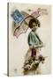 Young Woman with a Parasol and a Basket of Flowers-null-Stretched Canvas