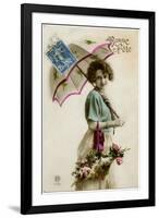 Young Woman with a Parasol and a Basket of Flowers-null-Framed Photographic Print