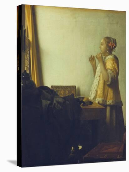 Young Woman with a Pearl Necklace, about 1662/65-Johannes Vermeer-Stretched Canvas