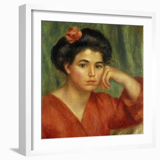 Young Woman with a Rose; Jeune Fille a La Rose, 1907-Pierre-Auguste Renoir-Framed Giclee Print