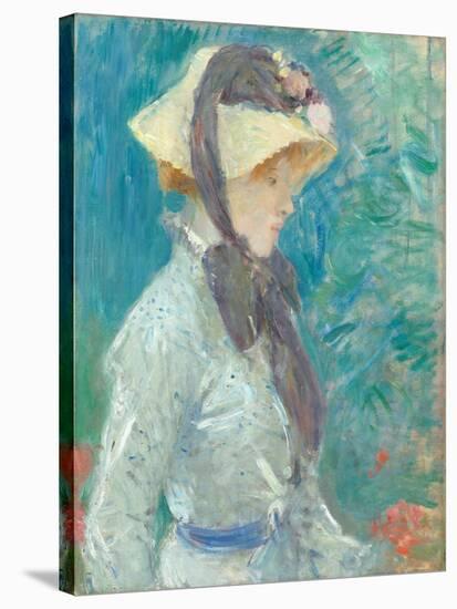 Young Woman with a Straw Hat, 1884 (Oil on Canvas)-Berthe Morisot-Stretched Canvas