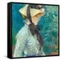 Young Woman with a Straw Hat. Dated: 1884. Dimensions: overall: 55.5 x 46.7 cm (21 7/8 x 18 3/8 ...-Berthe Morisot-Framed Stretched Canvas