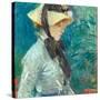 Young Woman with a Straw Hat. Dated: 1884. Dimensions: overall: 55.5 x 46.7 cm (21 7/8 x 18 3/8 ...-Berthe Morisot-Stretched Canvas