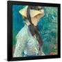Young Woman with a Straw Hat. Dated: 1884. Dimensions: overall: 55.5 x 46.7 cm (21 7/8 x 18 3/8 ...-Berthe Morisot-Framed Poster