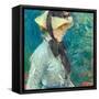 Young Woman with a Straw Hat. Dated: 1884. Dimensions: overall: 55.5 x 46.7 cm (21 7/8 x 18 3/8 ...-Berthe Morisot-Framed Stretched Canvas