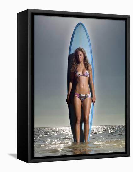 Young Woman with a Surfboard-Ben Welsh-Framed Stretched Canvas