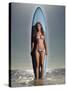 Young Woman with a Surfboard-Ben Welsh-Stretched Canvas