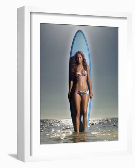 Young Woman with a Surfboard-Ben Welsh-Framed Photographic Print