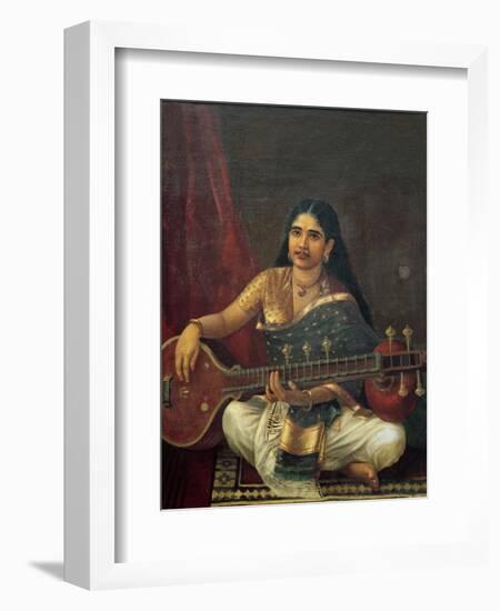 Young Woman with a Veena-Raja Ravi Varma-Framed Giclee Print