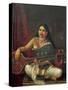 Young Woman with a Veena-Raja Ravi Varma-Stretched Canvas