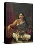 Young Woman with a Veena-Raja Ravi Varma-Stretched Canvas