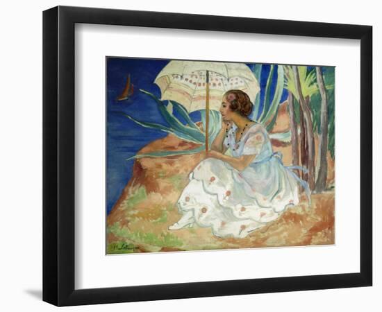 Young woman with an Umbrella, Saint Maxime-Henri Lebasque-Framed Premium Giclee Print