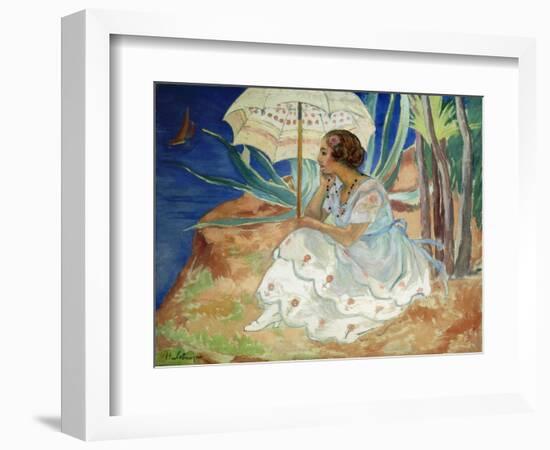 Young woman with an Umbrella, Saint Maxime-Henri Lebasque-Framed Premium Giclee Print