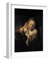 Young Woman with Earrings, 1657, by Rembrandt Harmenszoon van Rijn (1606-1669)-Rembrandt van Rijn-Framed Giclee Print