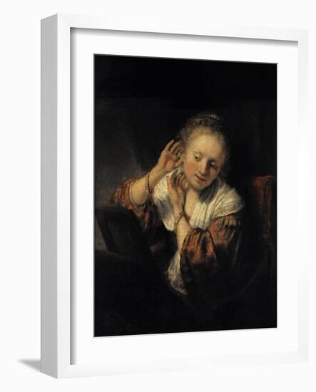 Young Woman with Earrings, 1657, by Rembrandt Harmenszoon van Rijn (1606-1669)-Rembrandt van Rijn-Framed Giclee Print