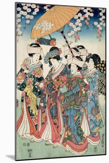 Young Woman with Five Attendants, 1850-Toyokuni-Mounted Giclee Print