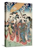 Young Woman with Five Attendants, 1850-Toyokuni-Stretched Canvas