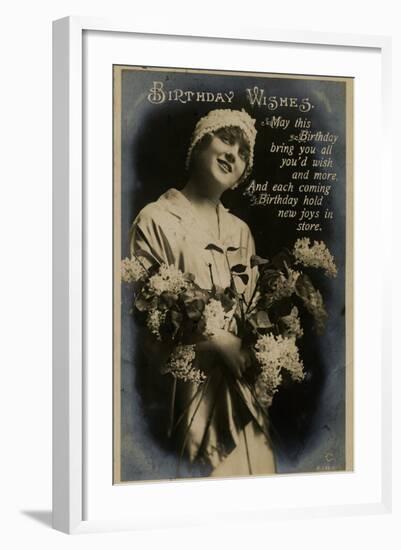 Young Woman with Flowers on a Birthday Postcard-null-Framed Photographic Print