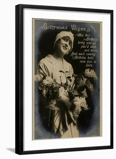Young Woman with Flowers on a Birthday Postcard-null-Framed Photographic Print