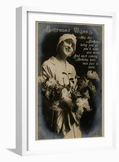 Young Woman with Flowers on a Birthday Postcard-null-Framed Photographic Print