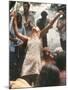 Young Woman with Flute Ecstatically Raising Her Arms, Amid Crowd at Woodstock Music Festival-Bill Eppridge-Mounted Photographic Print