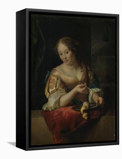 Young Woman with Lemon-Godfried Schalcken-Framed Stretched Canvas