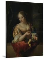 Young Woman with Lemon-Godfried Schalcken-Stretched Canvas