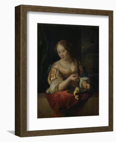 Young Woman with Lemon-Godfried Schalcken-Framed Art Print