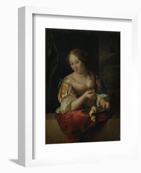 Young Woman with Lemon-Godfried Schalcken-Framed Art Print