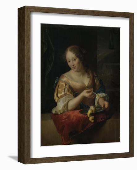 Young Woman with Lemon-Godfried Schalcken-Framed Art Print