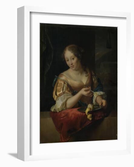 Young Woman with Lemon-Godfried Schalcken-Framed Art Print