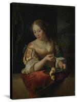 Young Woman with Lemon-Godfried Schalcken-Stretched Canvas