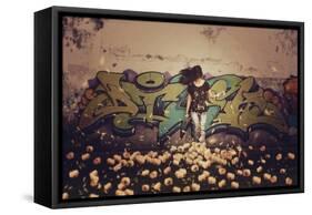 Young Woman with Long Hair Oudoors with Flowers-Carolina Hernandez-Framed Stretched Canvas