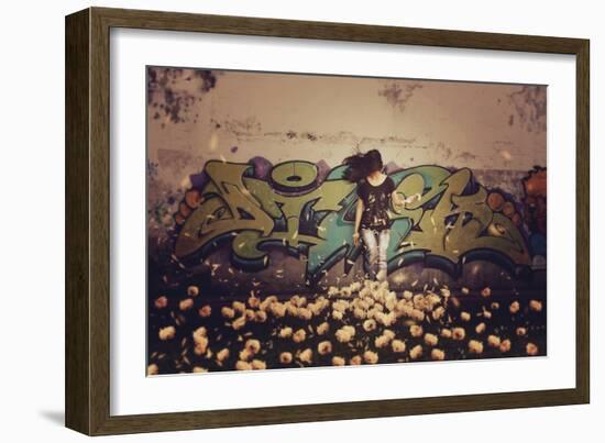 Young Woman with Long Hair Oudoors with Flowers-Carolina Hernandez-Framed Photographic Print