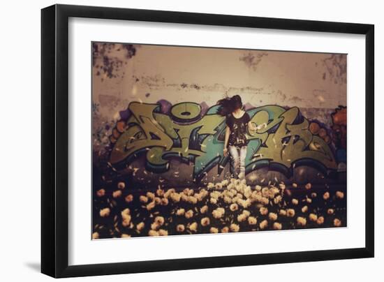 Young Woman with Long Hair Oudoors with Flowers-Carolina Hernandez-Framed Photographic Print