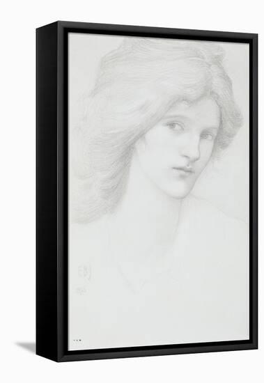 Young Woman with Long Thick Hair Looking to Her Right-Edward Burne-Jones-Framed Stretched Canvas