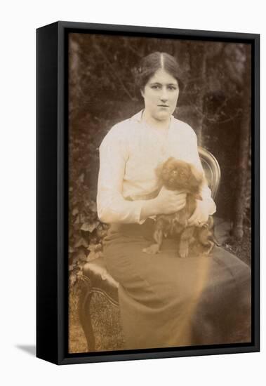 Young Woman with Pekingese Dog in a Garden-null-Framed Stretched Canvas