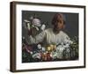 Young Woman with Peonies, 1870-Frédéric Bazille-Framed Premium Giclee Print