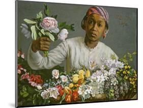 Young Woman with Peonies, 1870-Frederic Bazille-Mounted Giclee Print