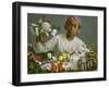 Young Woman with Peonies, 1870-Frederic Bazille-Framed Giclee Print