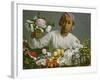 Young Woman with Peonies, 1870-Frederic Bazille-Framed Giclee Print