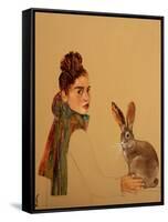Young Woman with scarf and Hare, 2017-Susan Adams-Framed Stretched Canvas