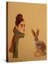 Young Woman with scarf and Hare, 2017-Susan Adams-Stretched Canvas