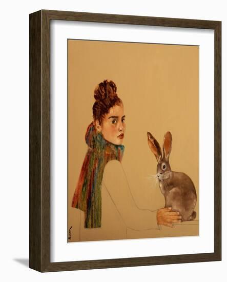 Young Woman with scarf and Hare, 2017-Susan Adams-Framed Giclee Print