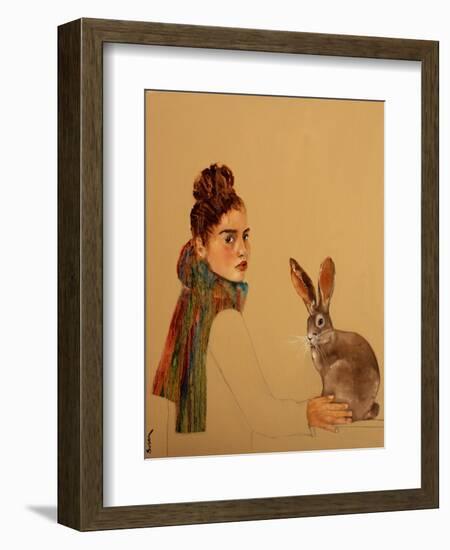 Young Woman with scarf and Hare, 2017-Susan Adams-Framed Giclee Print