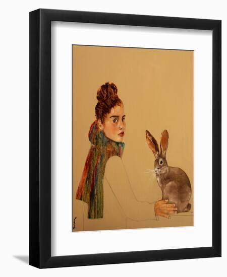 Young Woman with scarf and Hare, 2017-Susan Adams-Framed Giclee Print