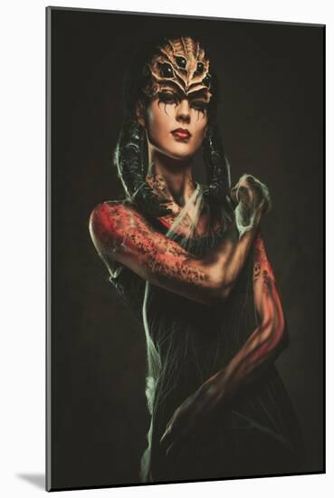 Young Woman with Spider Body Art and Mask-NejroN Photo-Mounted Art Print