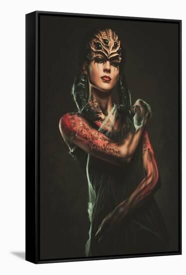 Young Woman with Spider Body Art and Mask-NejroN Photo-Framed Stretched Canvas