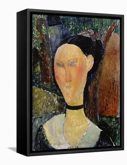 Young Woman with Velour Necklace-Amadeo Modigliani-Framed Stretched Canvas