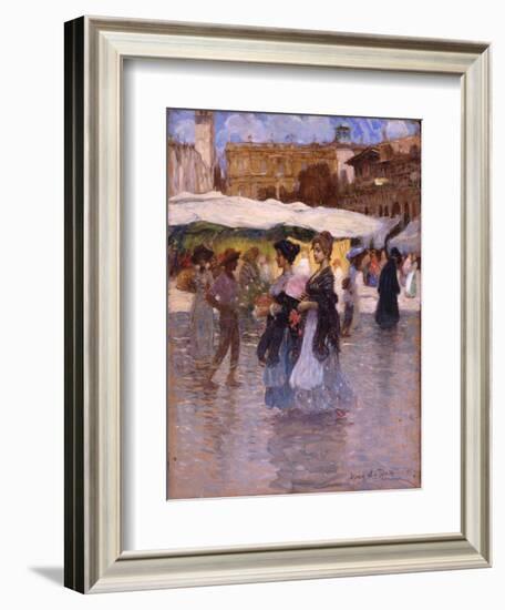 Young Women at Piazza Erbe in Verona-Angelo Dall'Oca Bianca-Framed Art Print